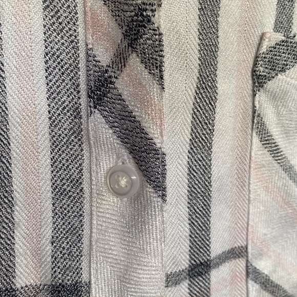 Rails Hunter Cabincore Plaid L/S Button Down Cream Pink Gray Crop Flannel SMALL - Picture 5 of 8